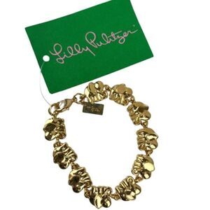Lilly Pulitzer Elephant Bracelet Gold Tone Sculpted Trunk Link Chain NEW